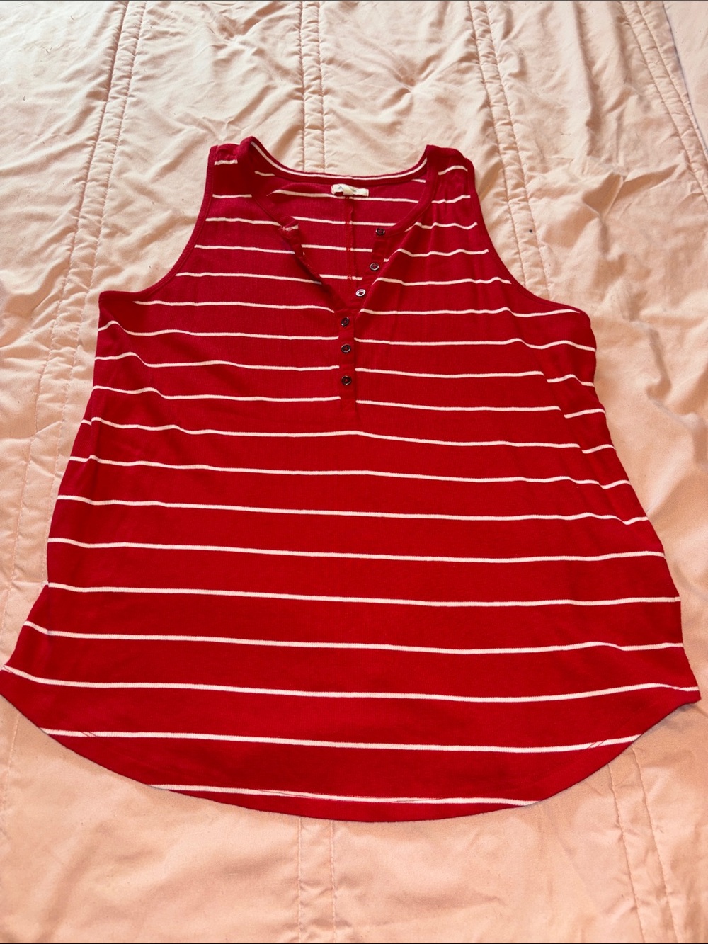 Maurices Striped Sleeveless Henley Tank Top Plus Size 2X Red|White Shirt